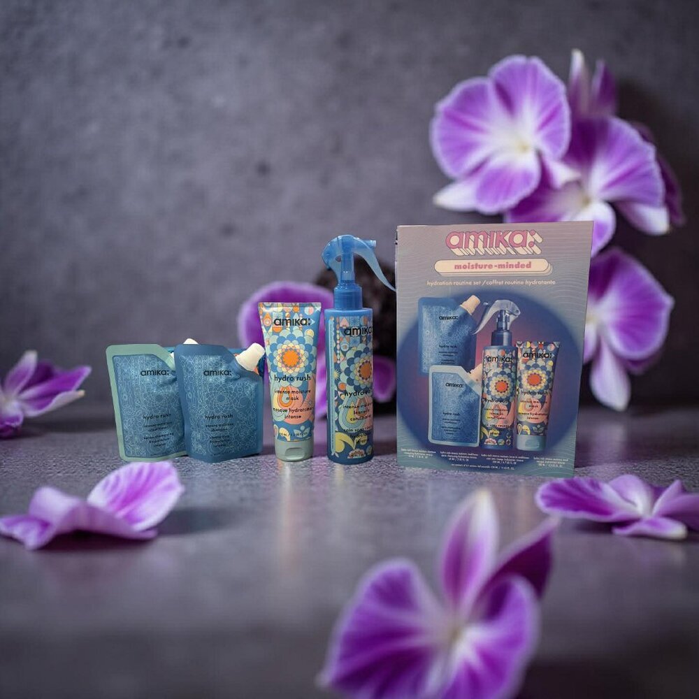 Amika Moisture Minded Hydro Rush Hydration Shampoo Conditioner Mask Leave In Kit
